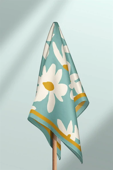 Vissona Papatya Desenli %100 İpek Bandana 55x55 - Resim 6