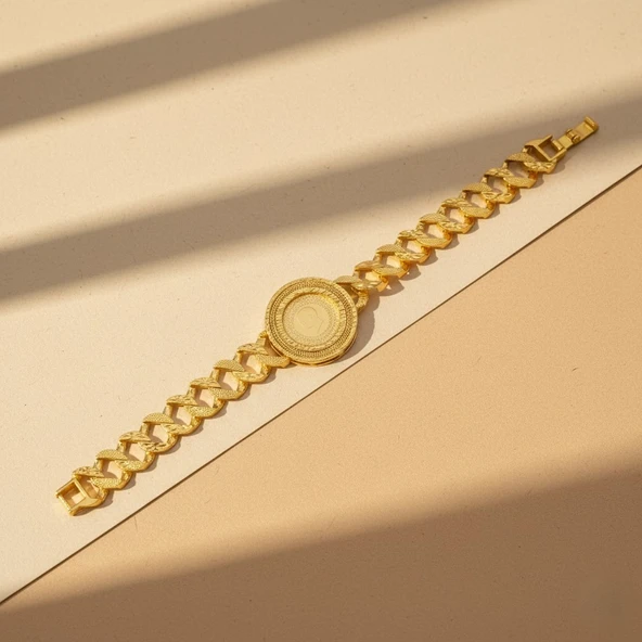 Altın Kaplama İmitasyon Desenli Yarım Altınlı Zincir Bileklik BLK-1213 - Resim 4