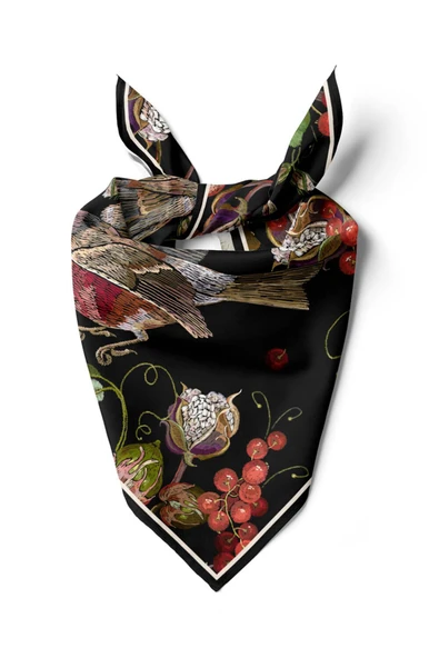 F99 Vissona Kuş Desenli İpek Bandana ürün görseli