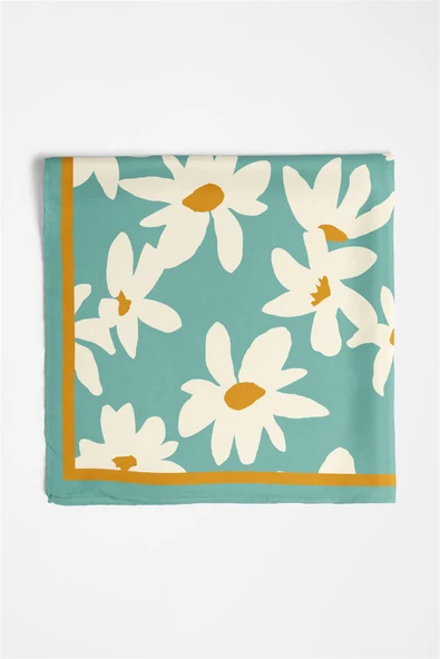 Vissona Papatya Desenli %100 İpek Bandana 55x55 - Resim 5