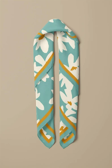 Vissona Papatya Desenli %100 İpek Bandana 55x55 - Resim 3