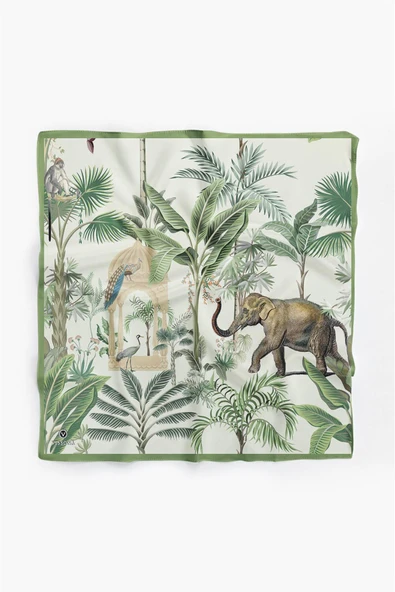 %100 İPEK FİL DESENLİ KADIN BANDANA 50X50 - Resim 2