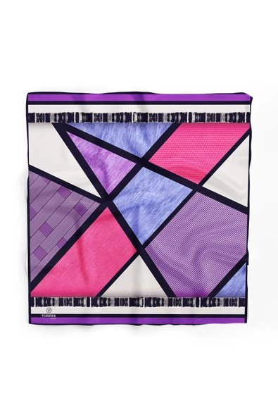 %100 İpek Kadın Desenli Bandana 80x80 - Resim 2
