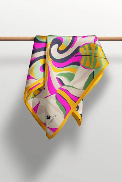 Saten İpek Geometrik Desenli Kadın Bandana - Resim 6