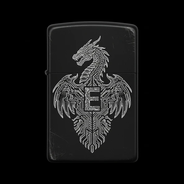 Zippo Ejderha Figürlü E Harfli Tasarım - V35 ürün görseli 1