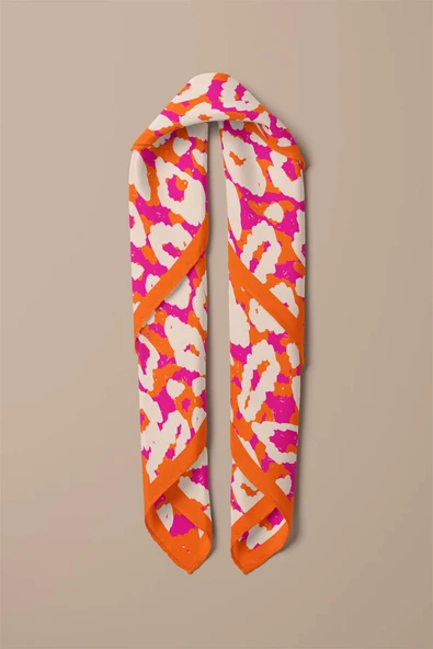I97 Saten İpek Leopar Desenli Kadın Bandana - Resim 3