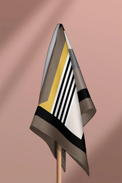 G42 Kadın Gri Geometrik Desenli 50x50 Bandana DG01526-22 - Resim 2