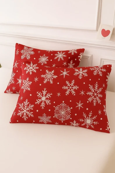 StellaFlavo Desenli Pamuklu Yılbaşı Kar Desen Yastık Kılıfı 2 Adet 50 x 70 cm - Resim 2