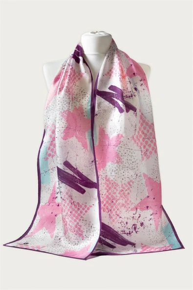 %100 İPEK YILDIZ DESENLİ KADIN FULAR 30X170 ürün görseli