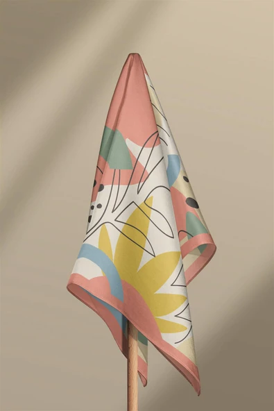 %100 İpek Geometrik Desenli Kadın Bandana - Resim 6