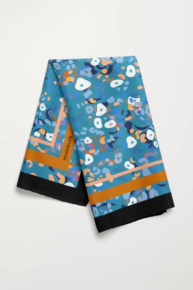 B112 Kadın Mavi Game Desenli 50x50 Bandana - Resim 5