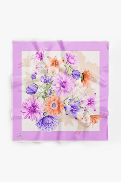 %100 İpek Kadın Desenli Bandana 80x80 - Resim 2