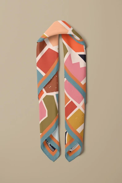 Vissona Geometrik Desenli İpek Bandana - Resim 3
