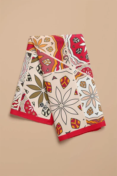 %100 İpek Etnik Desenli Kadın Bandana - Resim 3