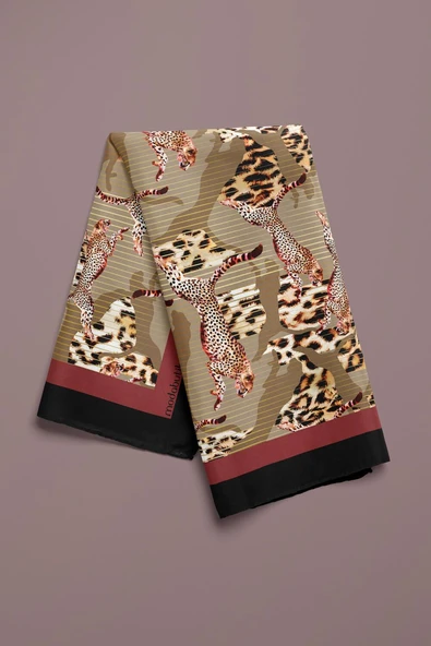 E53 Kadın Kahve Vizon Animal Desenli 50x50 Bandana - Resim 5