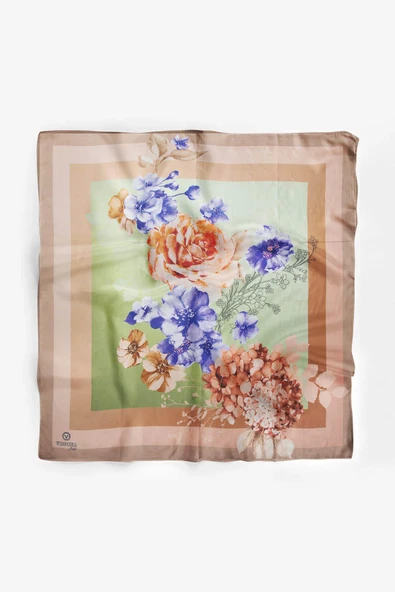 %100 İpek Kadın Desenli Bandana 80x80 - Resim 2