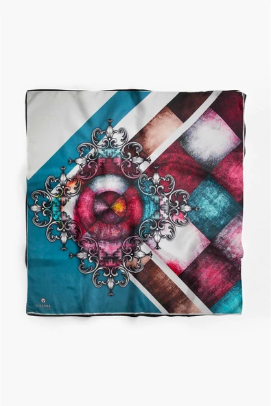 %100 İpek Kadın Desenli Bandana 80x80 - Resim 2
