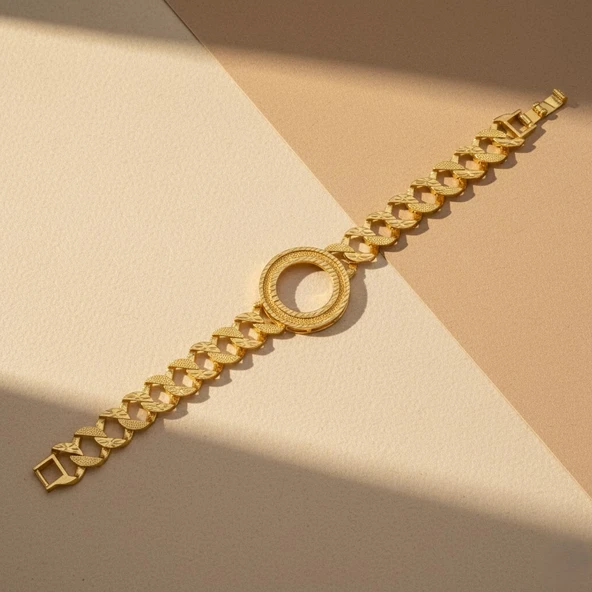 Altın Kaplama İmitasyon Desenli Çeyrek Çerçeveli Zincir Bileklik BLK-1212 - Resim 5