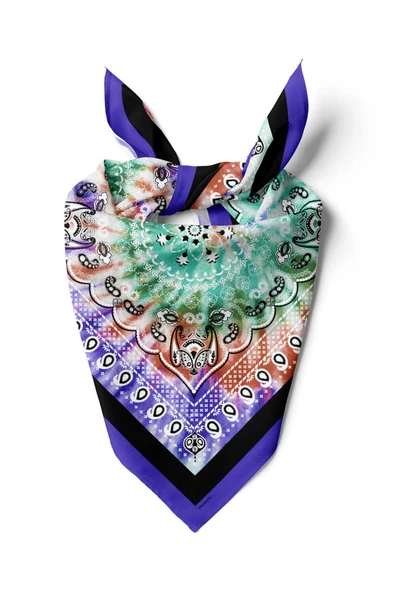 D11 Kadın Turkuaz Etnik Desenli 50x50 Bandana DG01573-22 ürün görseli