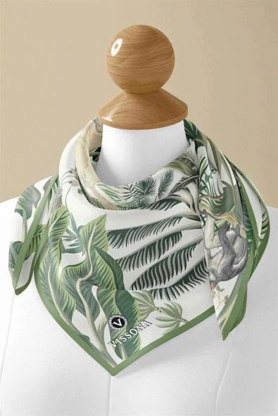 %100 İPEK FİL DESENLİ KADIN BANDANA 50X50 - Resim 3