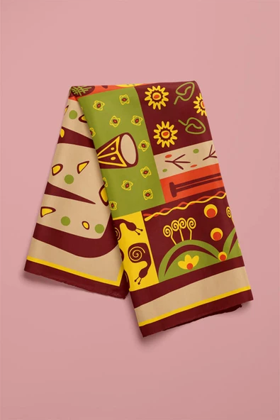 Vissona Geometrik Desenli İpek Bandana - Resim 4