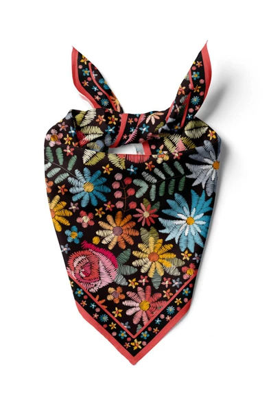 %100 İpek Nakış Çiçek Desenli Kadın Bandana ürün görseli