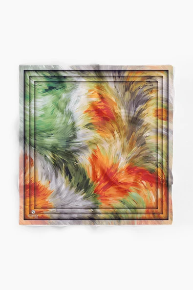 %100 İpek Kadın Desenli Bandana 80x80 - Resim 2