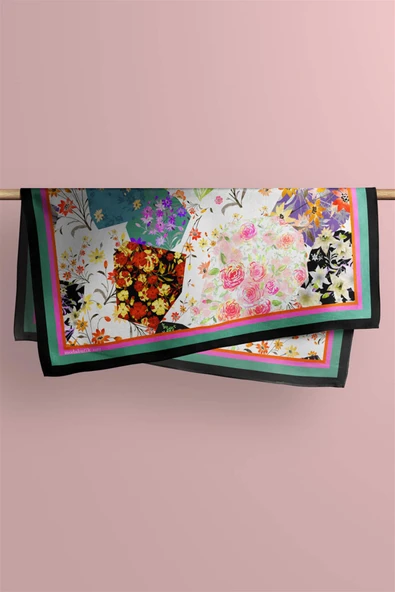 G66 FLOWERS PATCHWORK TASARIMLI BANDANA  DG11971 - Resim 4