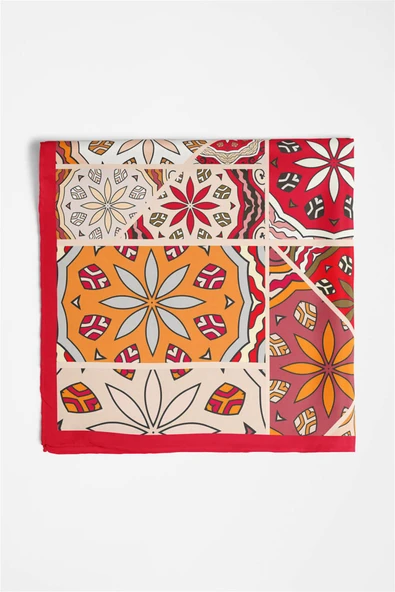 %100 İpek Etnik Desenli Kadın Bandana - Resim 4