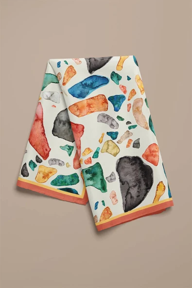 F101 Vissona Geometrik Desenli İpek Bandana - Resim 6