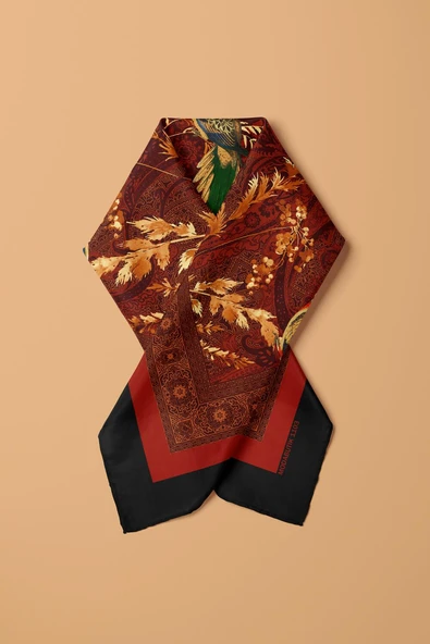 Kadın Kiremit Kahverengi Sultan  Desenli 50x50 Bandana - Resim 4