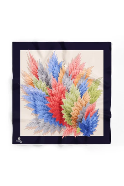 %100 İpek Kadın Desenli Bandana 80x80 - Resim 2
