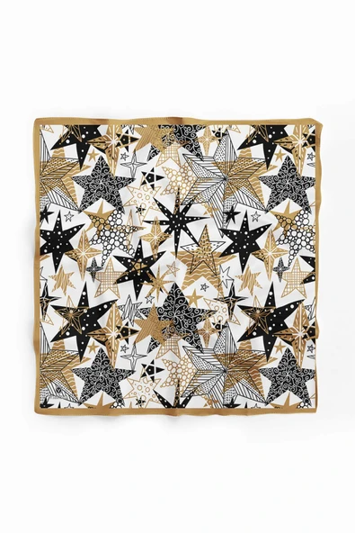 %100 İpek Yıldız Desenli Kadın Bandana - Resim 2