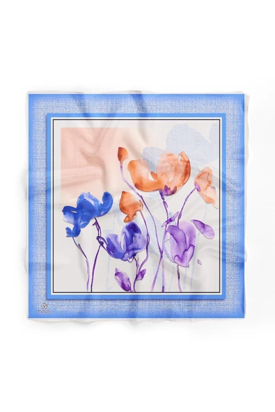 %100 İpek Kadın Desenli Bandana 80x80 - Resim 2