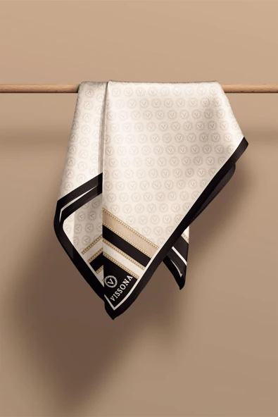 100% Silk Headscarf for Women - 22"x 22" inch Hair Scarf Monogram pattern Silk Headscarf Bandanas Square Silk - Resim 4