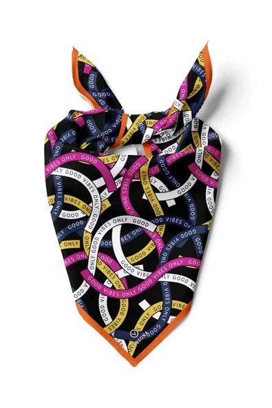 100% Silk Headscarf for Women - 22"x 22" inch Hair Scarf Good Vibes Pattern Silk Headscarf Bandanas Square Silk ürün görseli