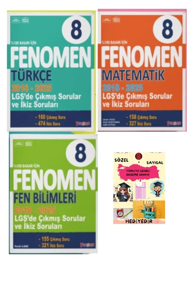 FENOMEN YAYINLARI 8. SINIF LGS Türkçe + Matematik + Fen Bilimleri Çıkmış Sorular Ve İkiz Soruları (2018-2025) ürün görseli