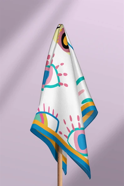 Vissona Göz Desenli %100  İpek Bandana 55x55 - Resim 6