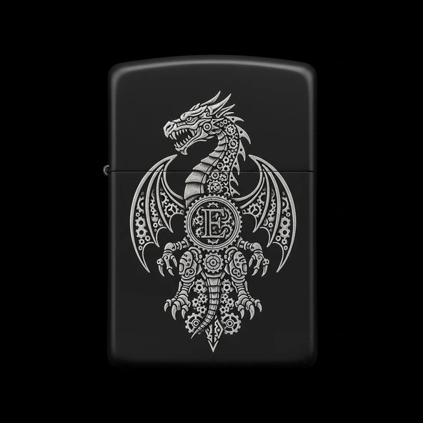 Zippo Ejderha Figürlü E Harfli Tasarım - V8 ürün görseli