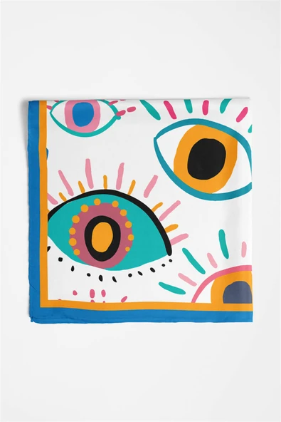 Vissona Göz Desenli %100  İpek Bandana 55x55 - Resim 5