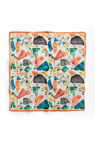 F101 Vissona Geometrik Desenli İpek Bandana - Resim 2