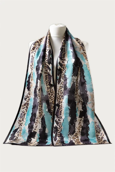 %100 İPEK LEOPAR ÇİZGİLİ DESENLİ KADIN FULAR 30X170 ürün görseli