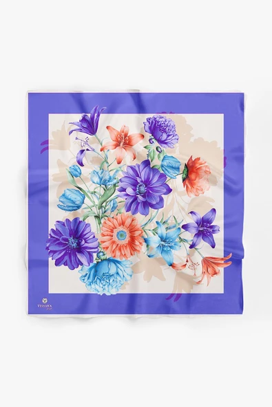 %100 İpek Kadın Desenli Bandana 80x80 - Resim 2