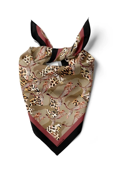 E53 Kadın Kahve Vizon Animal Desenli 50x50 Bandana ürün görseli
