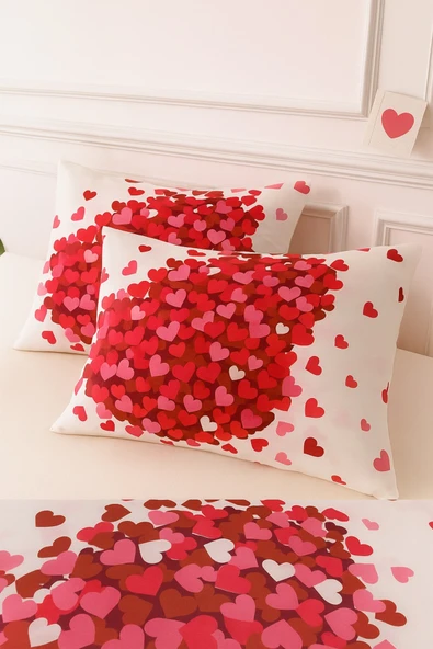 StellaFlavo Desenli Pamuklu Kalpli Desen Yastık Kılıfı 2 Adet 50 x 70 cm ürün görseli