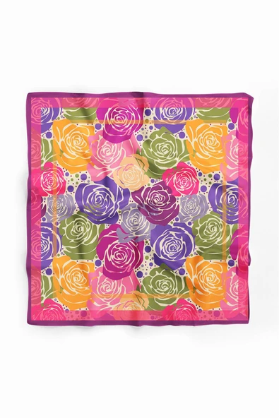 Vissona Gül Desenli İpek Bandana - Resim 2