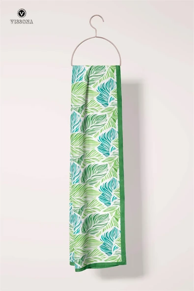 %100 İPEK YAPRAK DESENLİ KADIN FULAR 30X170 - Resim 2