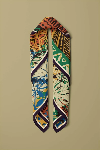 Vissona Yaprak Desenli İpek Bandana - Resim 3