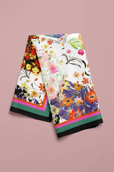 G66 FLOWERS PATCHWORK TASARIMLI BANDANA  DG11971 - Resim 3