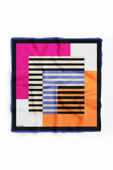 G60 Kadın Turuncu Kare Desenli 50x50 Bandana - Resim 2